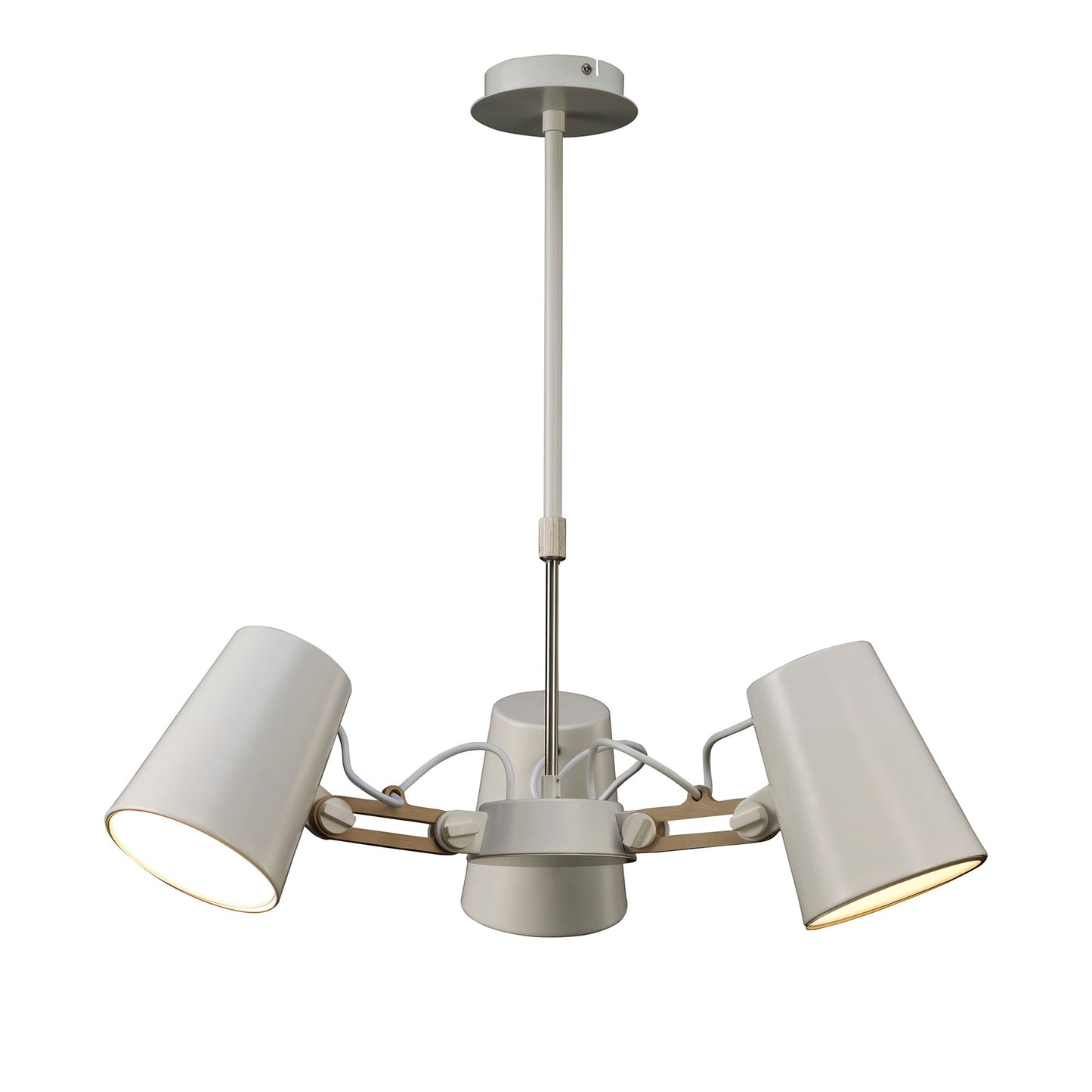 Looker Pendant 3 Light E27, Matt White / Beech by Mantra