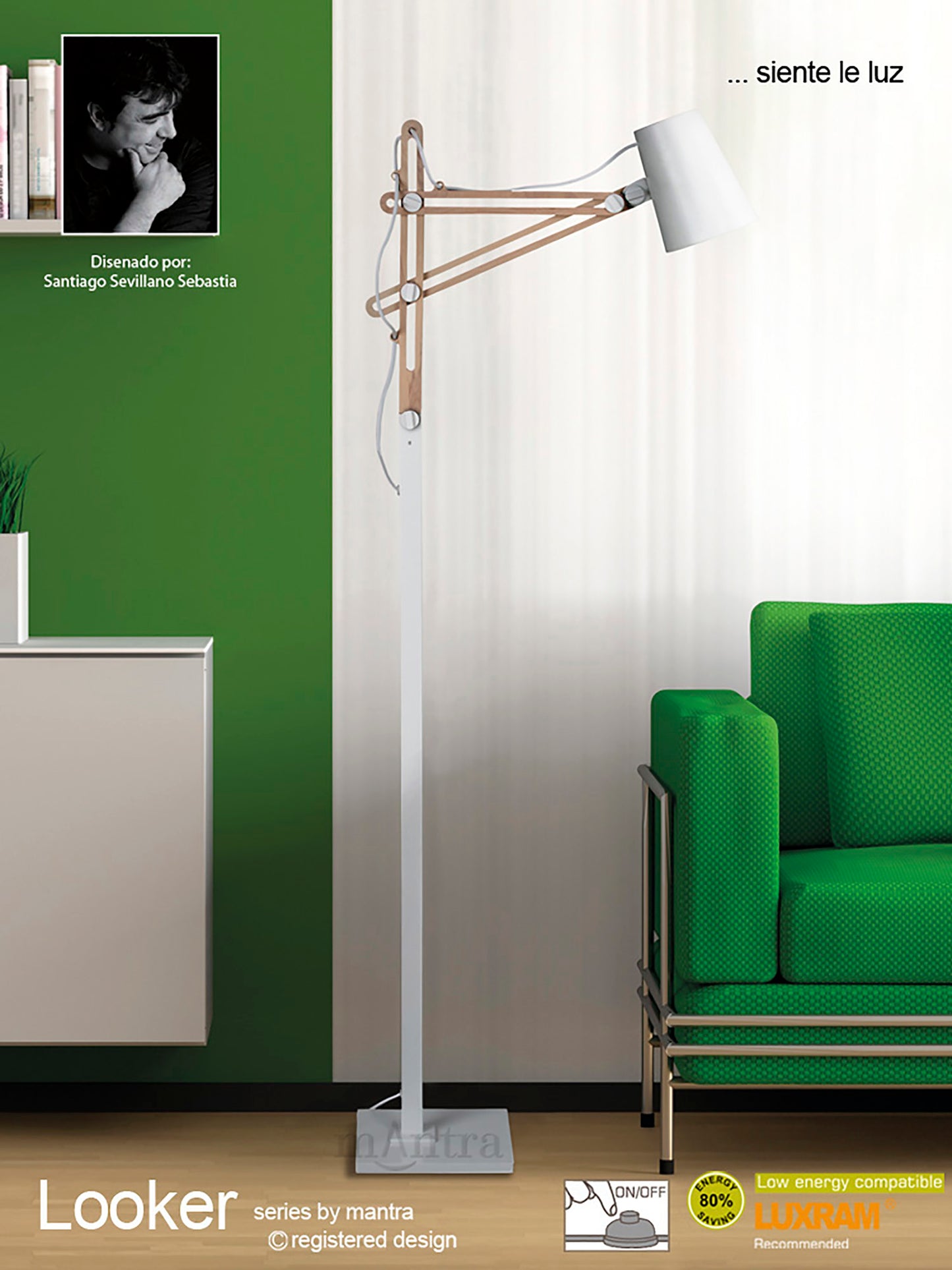 Looker Table Lamp 1 Light E27, Matt White/Beech by Mantra