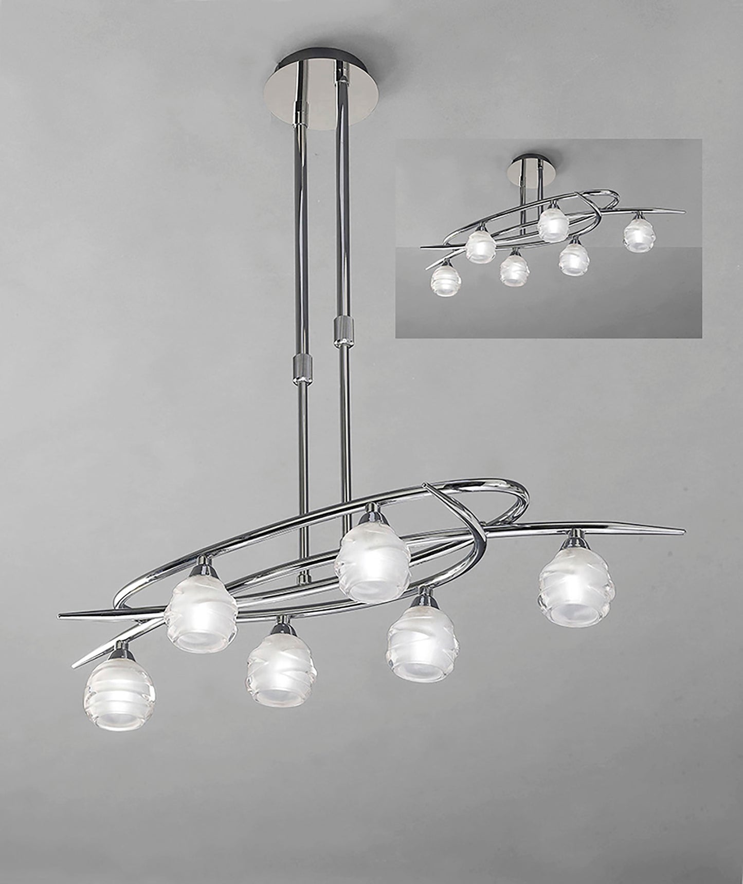 Loop Rectangular Telescopic Convertible To Semi Flush 6 Light G9 ECO, Polished Chrome by Mantra