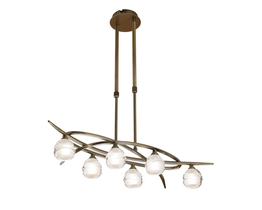 Loop Rectangular Telescopic Convertible To Semi Flush 6 Light G9 ECO, Antique Brass by Mantra