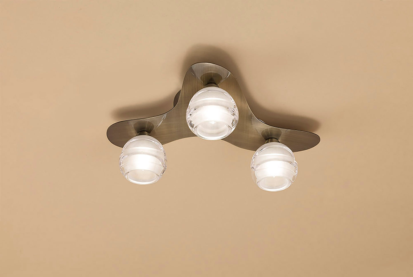 Loop Flush Ceiling 3 Light G9 ECO, Antique Brass by Mantra