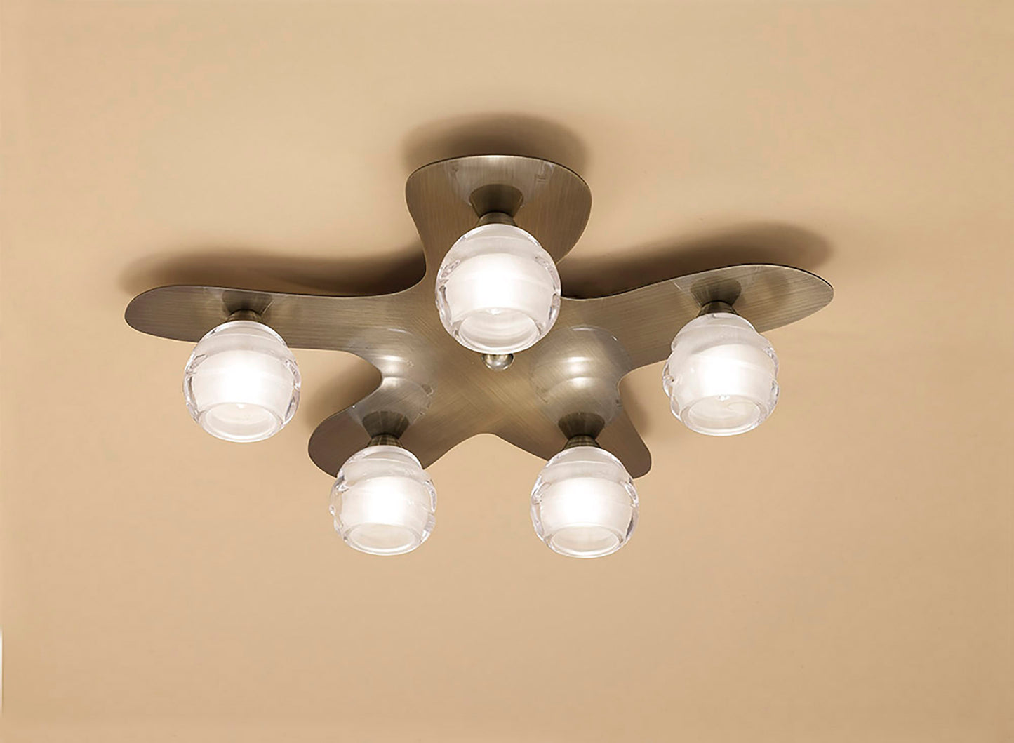 Loop Flush Ceiling 5 Light G9 ECO, Antique Brass by Mantra