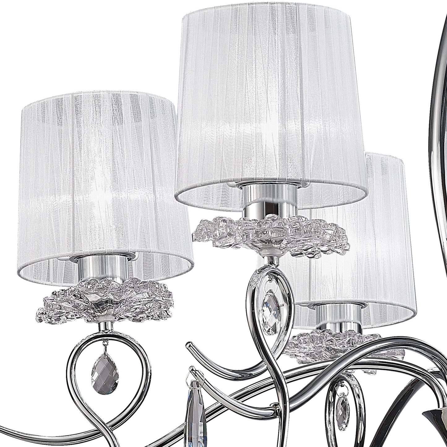 Louise Pendant 6 Light E27 With White Shades Polished Chrome / Clear Crystal by Mantra