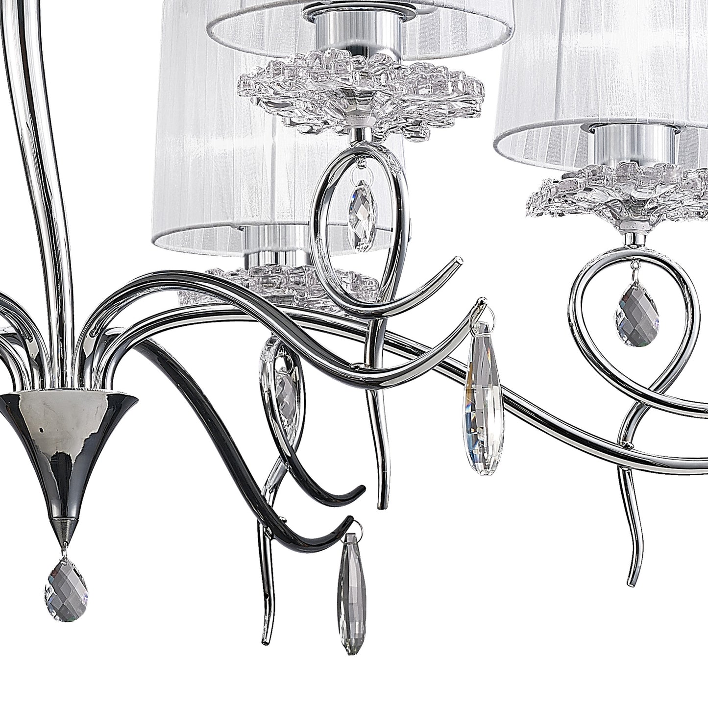 Louise Pendant 6 Light E27 With White Shades Polished Chrome / Clear Crystal by Mantra