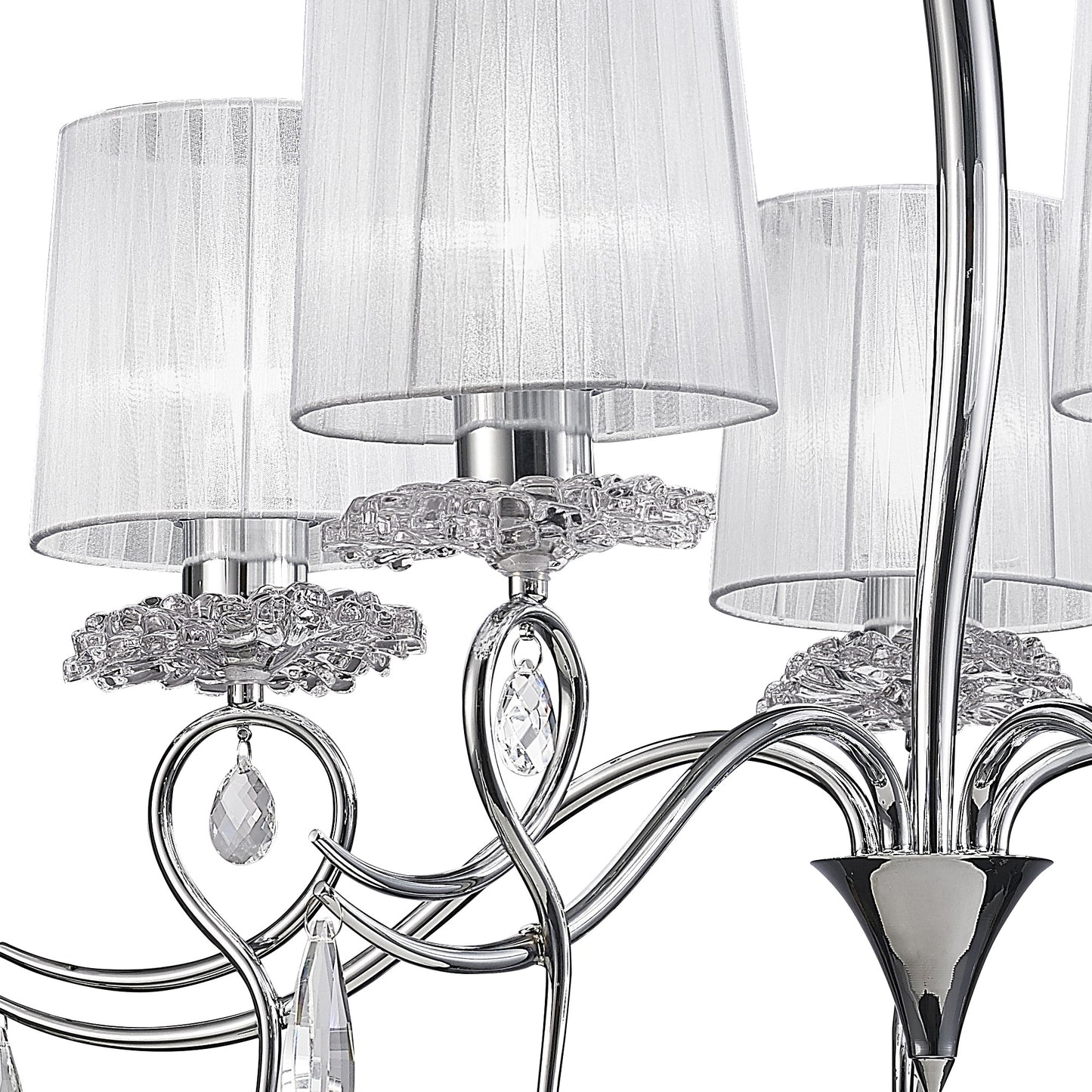 Louise Pendant 5 Light E27 With White Shades Polished Chrome / Clear Crystal by Mantra