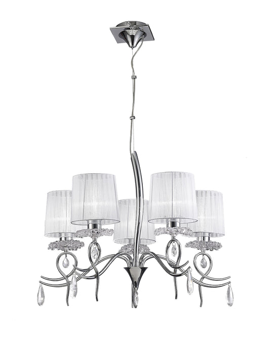 Louise Pendant 5 Light E27 With White Shades Polished Chrome / Clear Crystal by Mantra