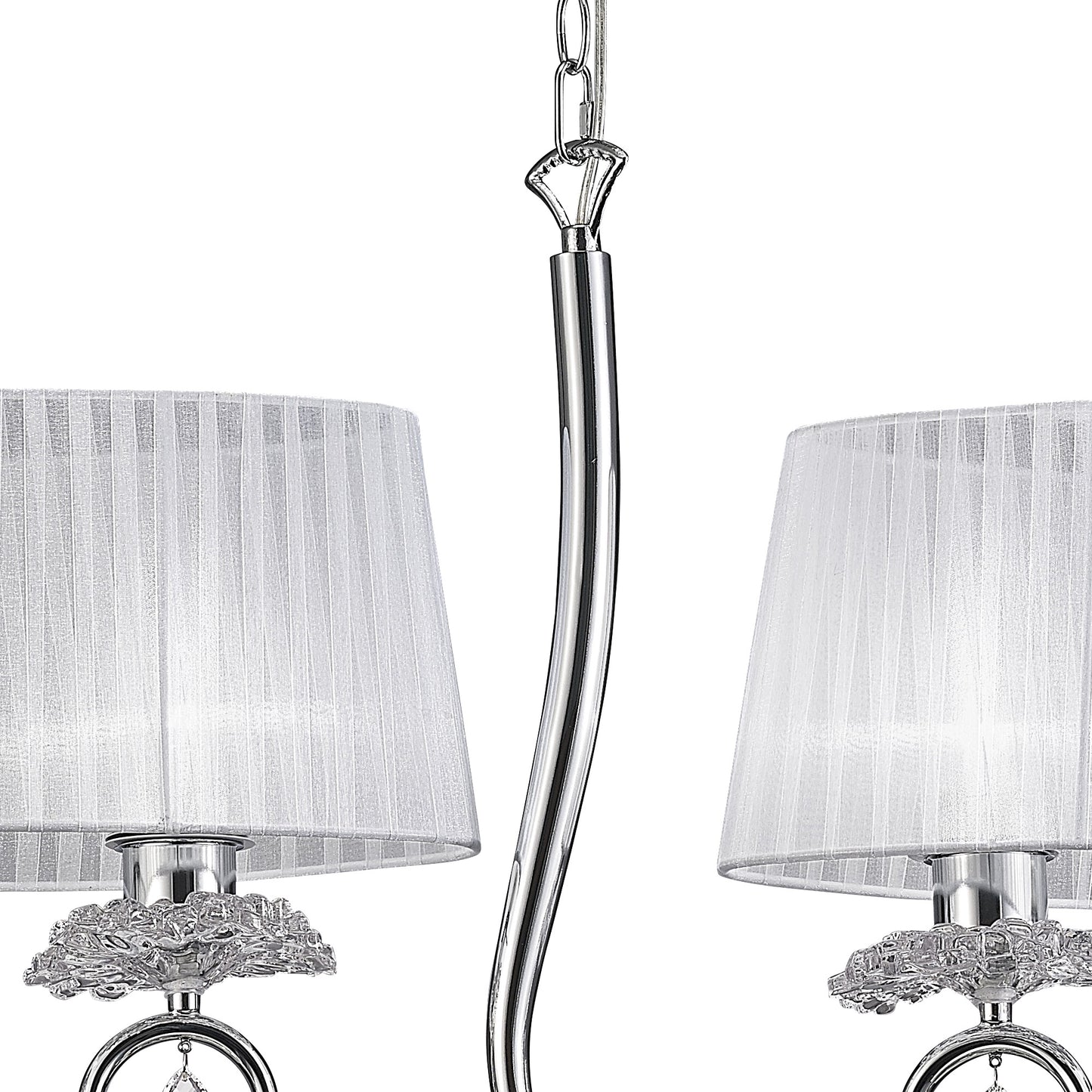 Louise Linear Pendant 2 Arm 4 Light E27 With White Oval Shades Polished Chrome / Clear Crystal by Mantra