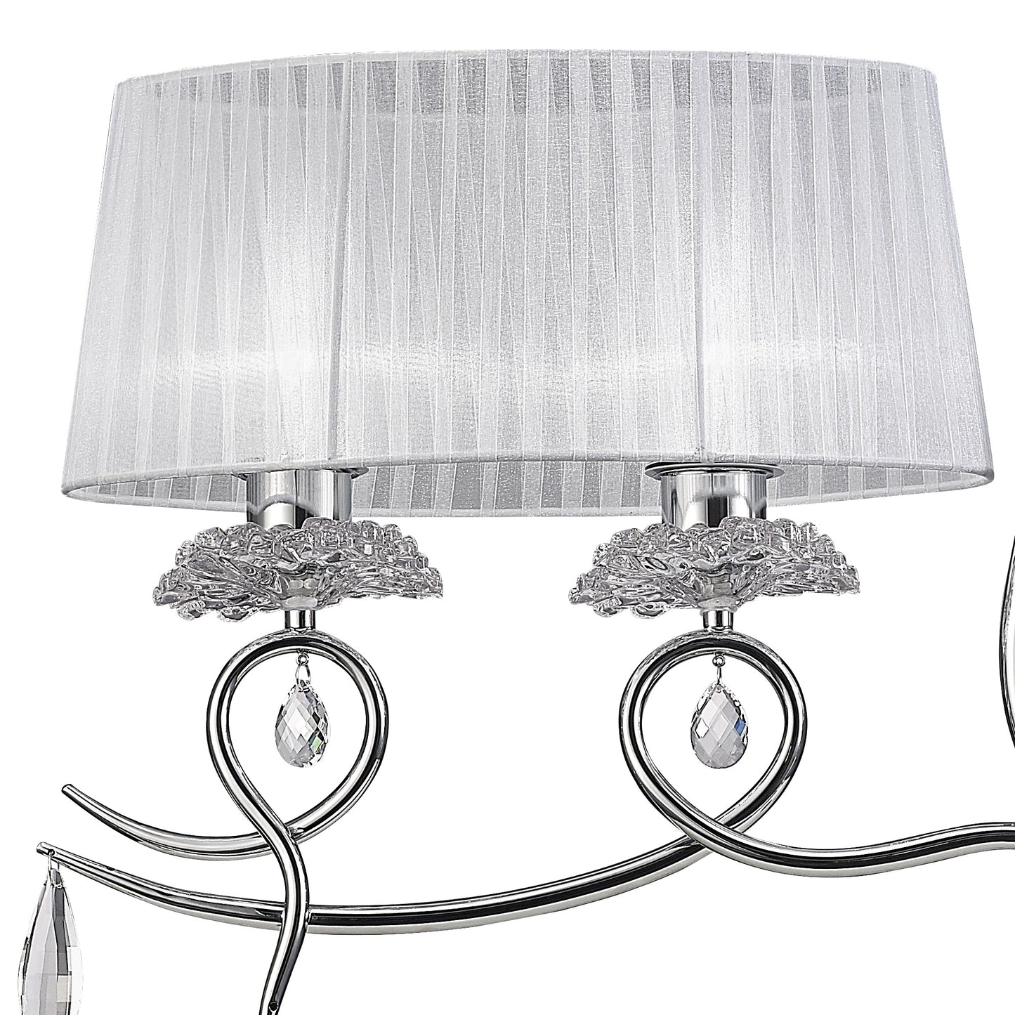 Louise Linear Pendant 2 Arm 4 Light E27 With White Oval Shades Polished Chrome / Clear Crystal by Mantra