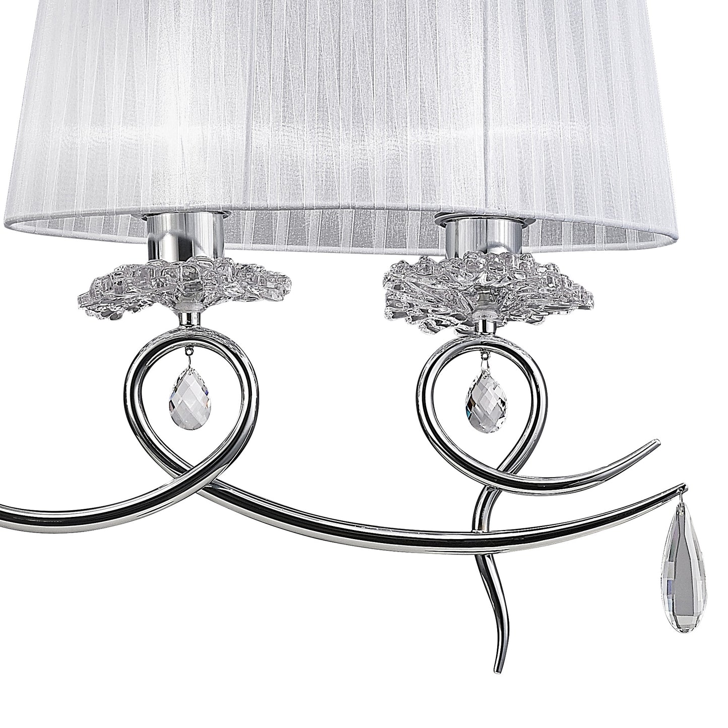 Louise Linear Pendant 2 Arm 4 Light E27 With White Oval Shades Polished Chrome / Clear Crystal by Mantra