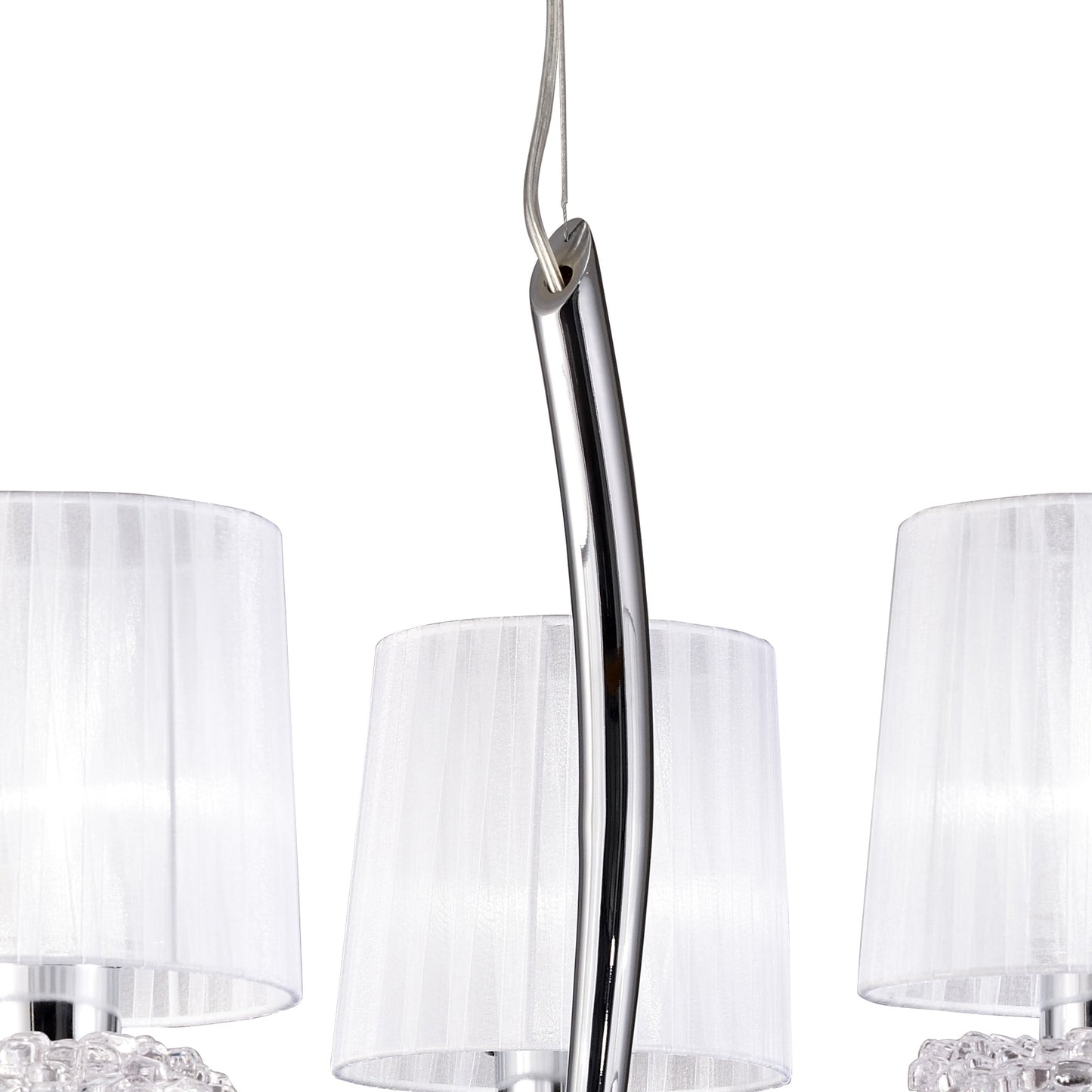 Louise Pendant 3 Light E27 With White Shades Polished Chrome / Clear Crystal by Mantra