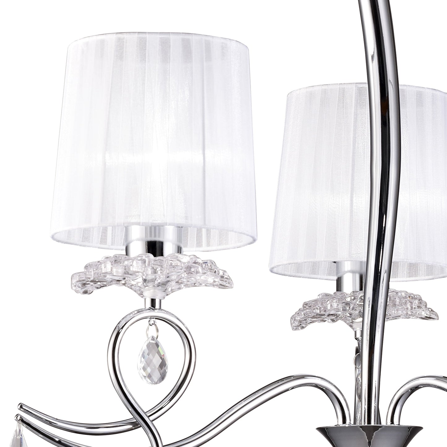 Louise Pendant 3 Light E27 With White Shades Polished Chrome / Clear Crystal by Mantra