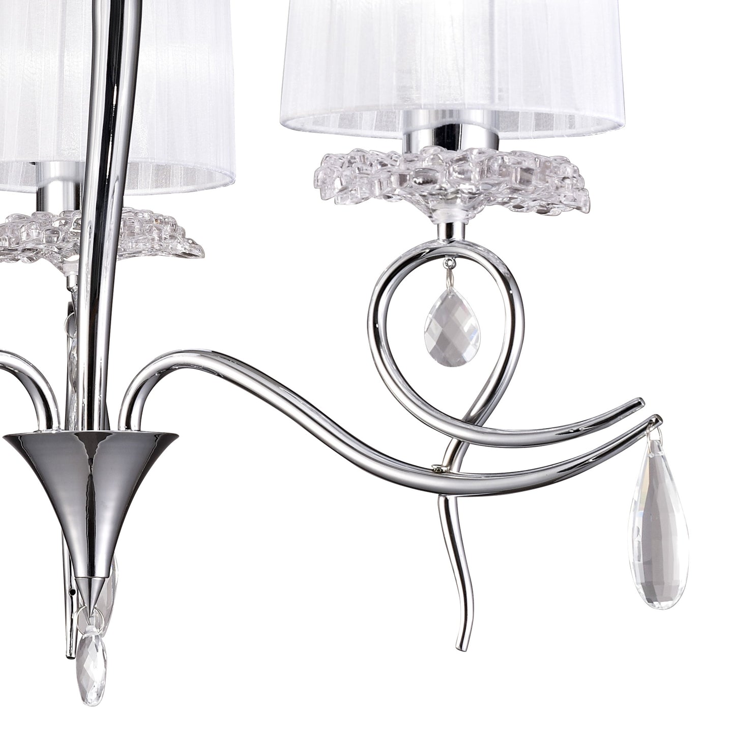 Louise Pendant 3 Light E27 With White Shades Polished Chrome / Clear Crystal by Mantra