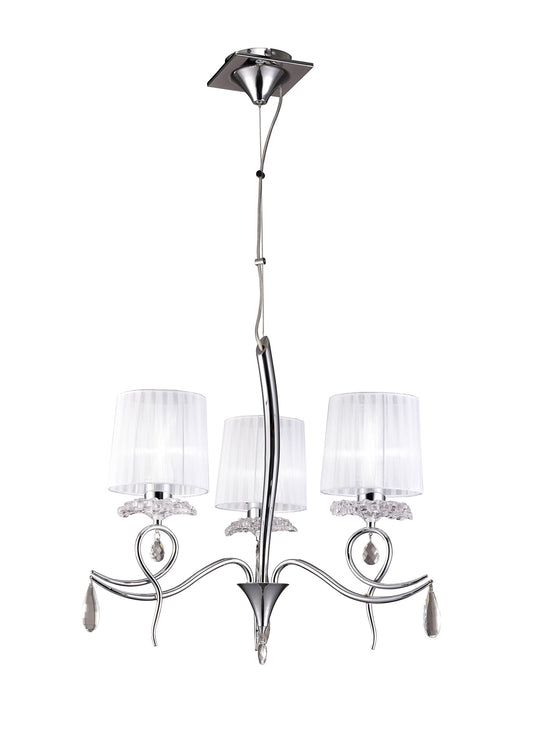 Louise Pendant 3 Light E27 With White Shades Polished Chrome / Clear Crystal by Mantra