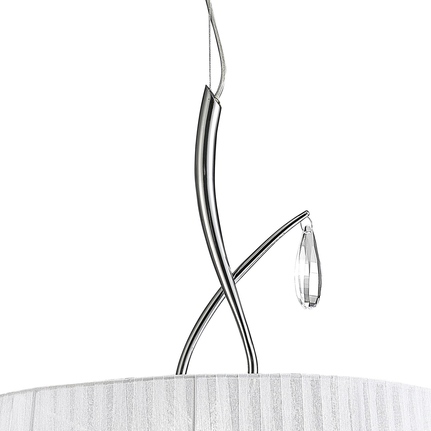 Louise Pendant 3 Light E27 Round With White Shades Polished Chrome / Clear Crystal by Mantra