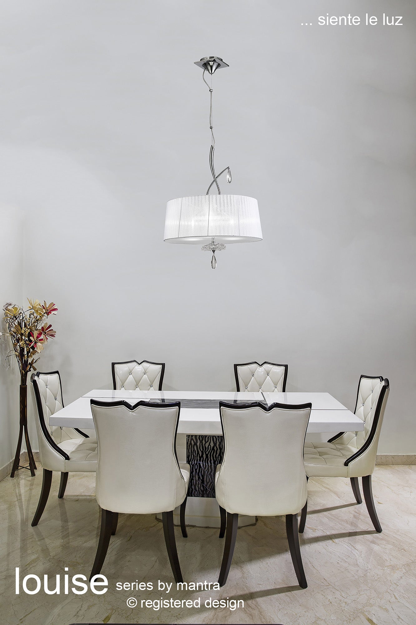 Louise Pendant 3 Light E27 With White Shades Polished Chrome / Clear Crystal by Mantra