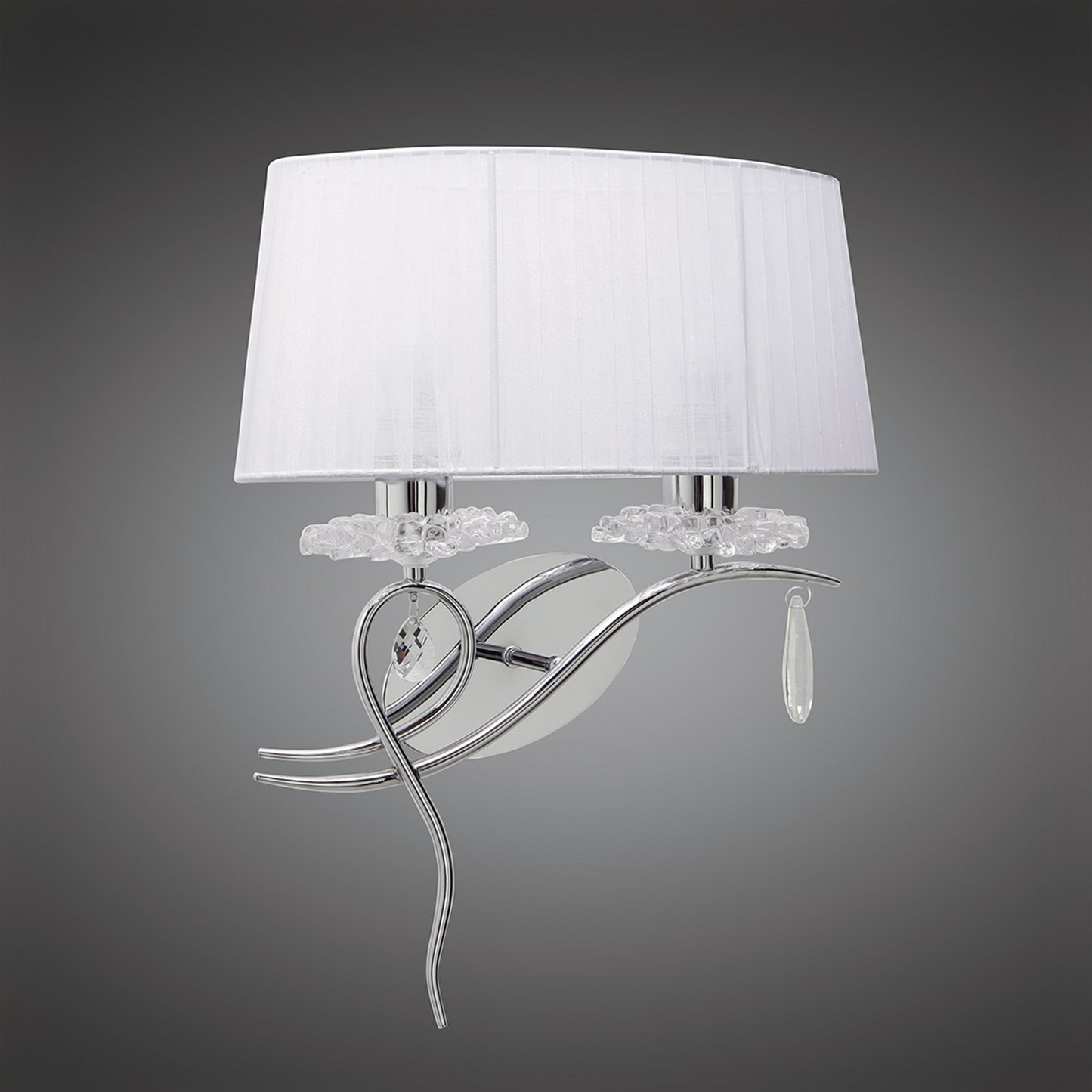 Louise Wall Lamp Right 2 Light E27 With White Shade Polished Chrome / Clear Crystal by Mantra