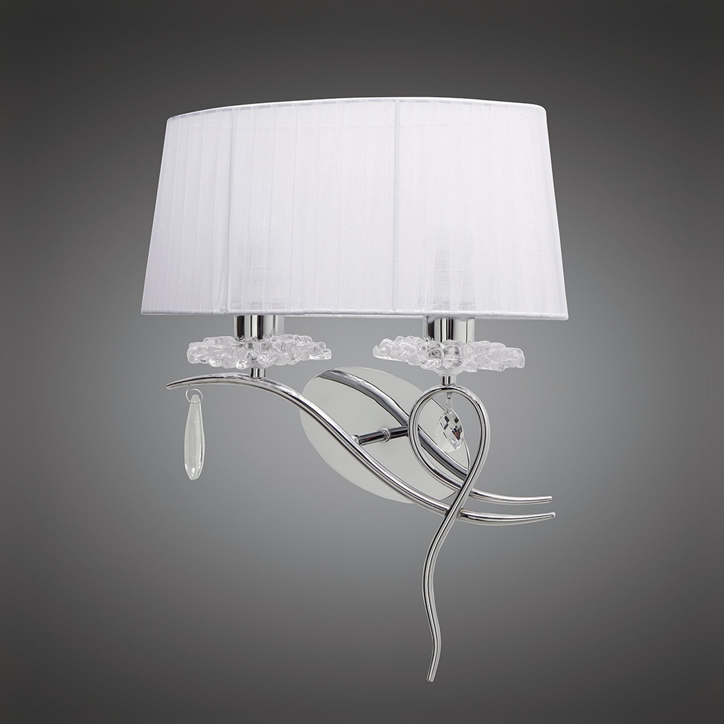 Louise Wall Lamp Left 2 Light E27 With White Shade Polished Chrome/Clear Crystal by Mantra