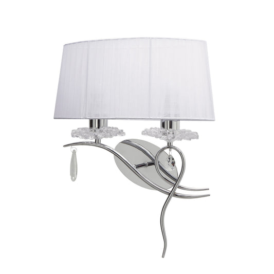 Louise Wall Lamp Left 2 Light E27 With White Shade Polished Chrome/Clear Crystal by Mantra