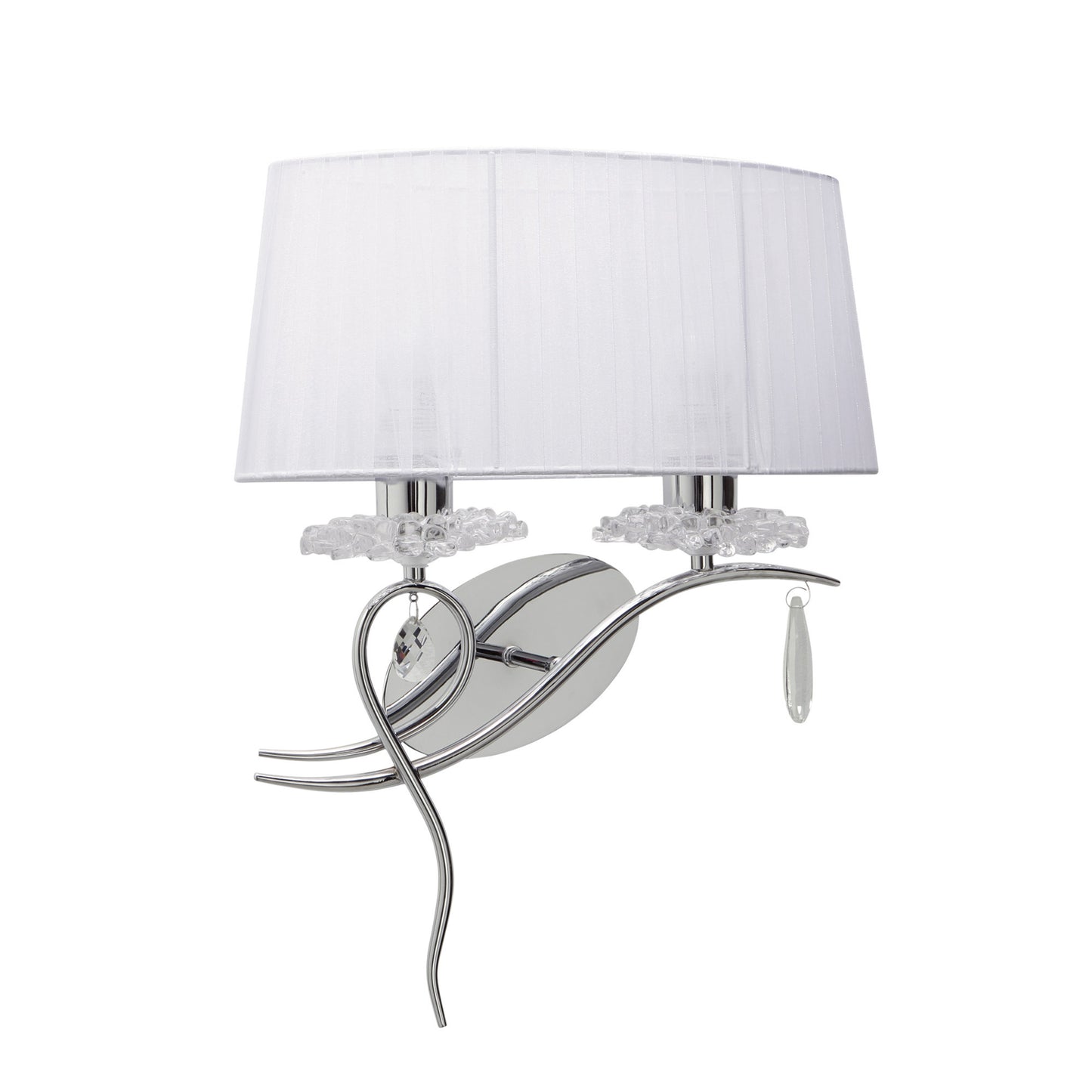 Louise Wall Lamp Right 2 Light E27 With White Shade Polished Chrome / Clear Crystal by Mantra