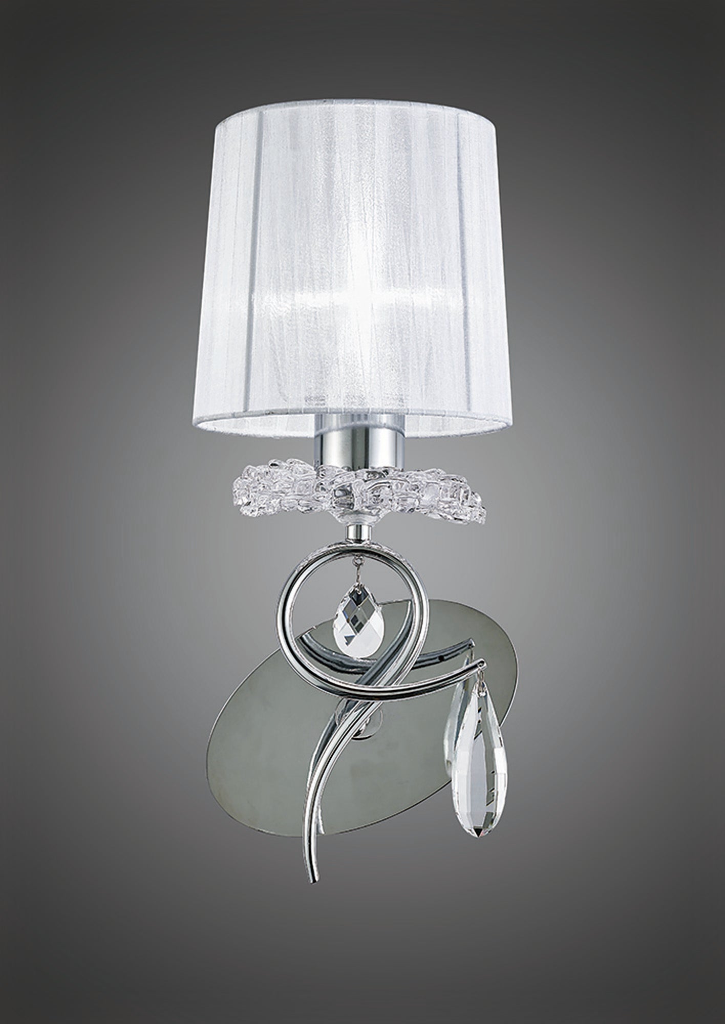 Louise Wall Lamp 1 Light E27 With White Shade Polished Chrome / Clear Crystal by Mantra