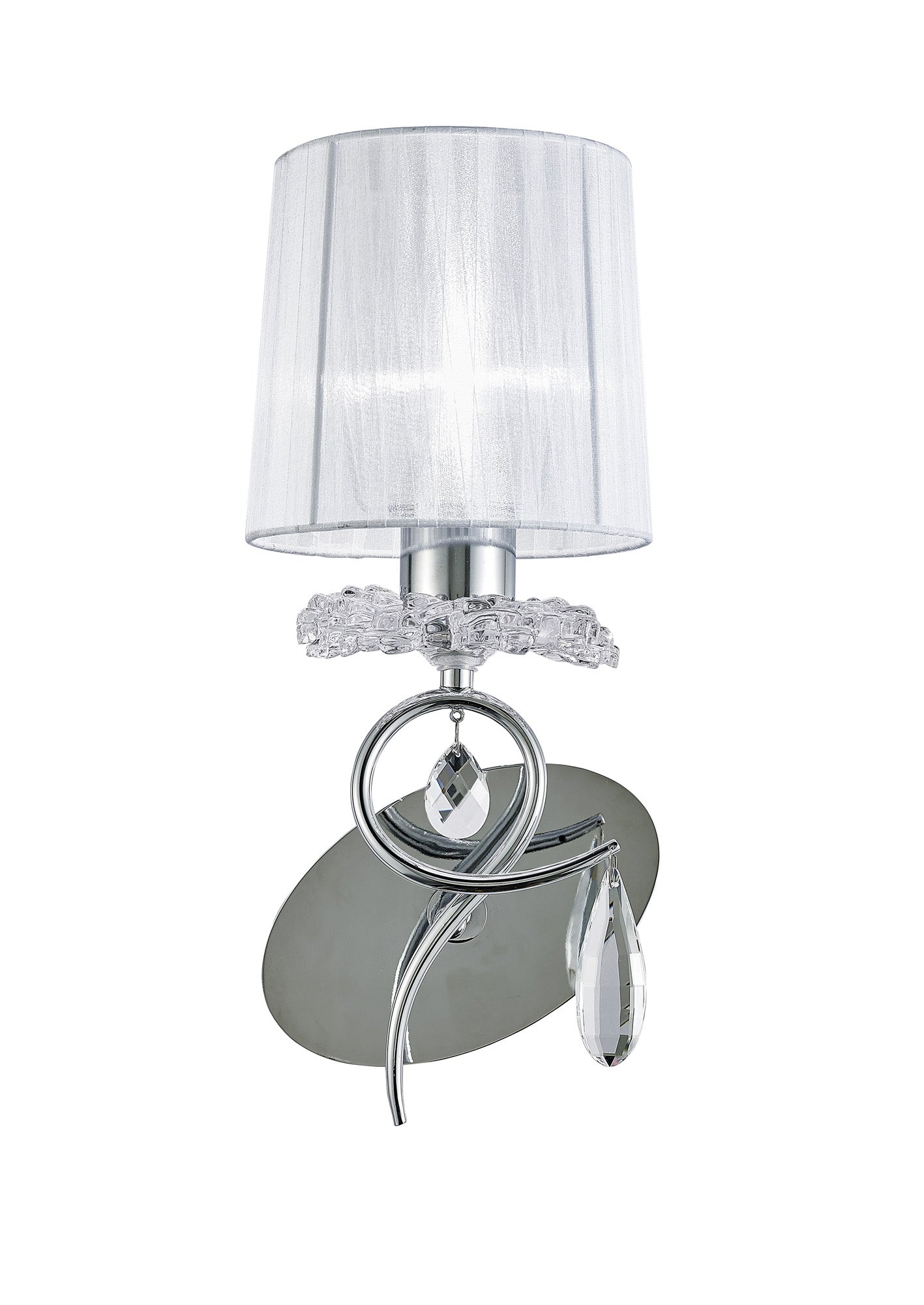 Louise Wall Lamp 1 Light E27 With White Shade Polished Chrome / Clear Crystal by Mantra