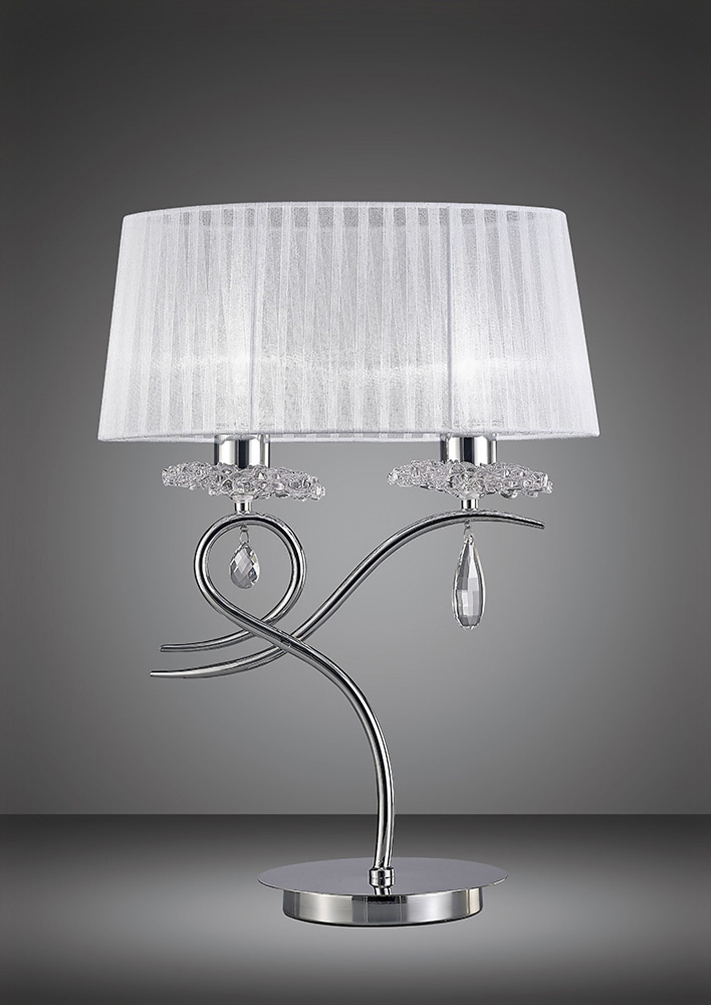 Louise Table Lamp 2 Light E27 Large With White Shade Polished Chrome / Clear Crystal by Mantra