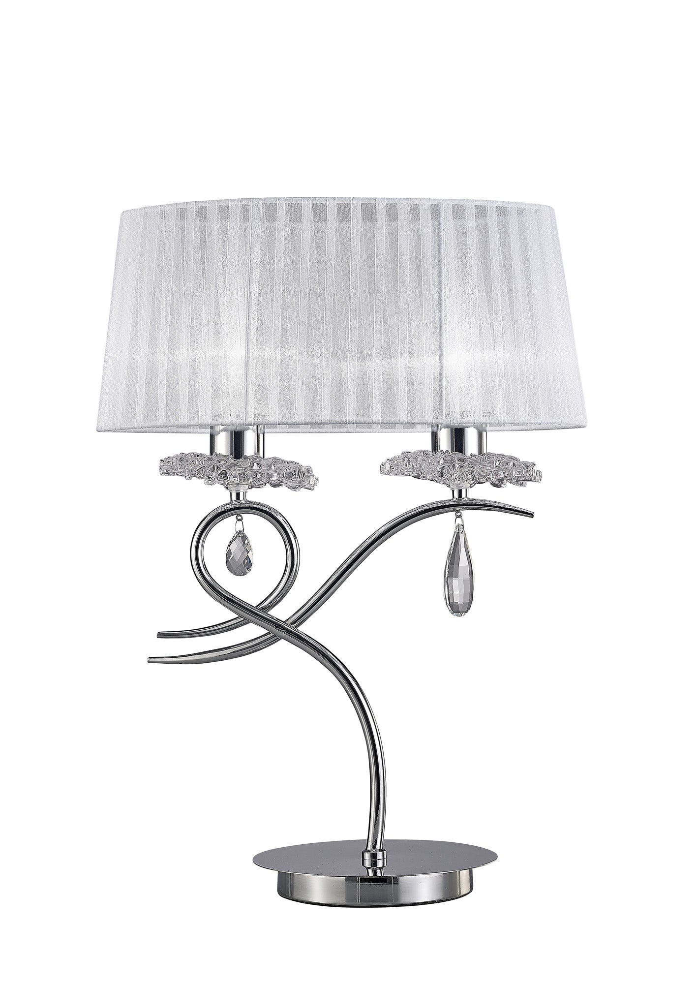 Louise Table Lamp 2 Light E27 Large With White Shade Polished Chrome / Clear Crystal by Mantra