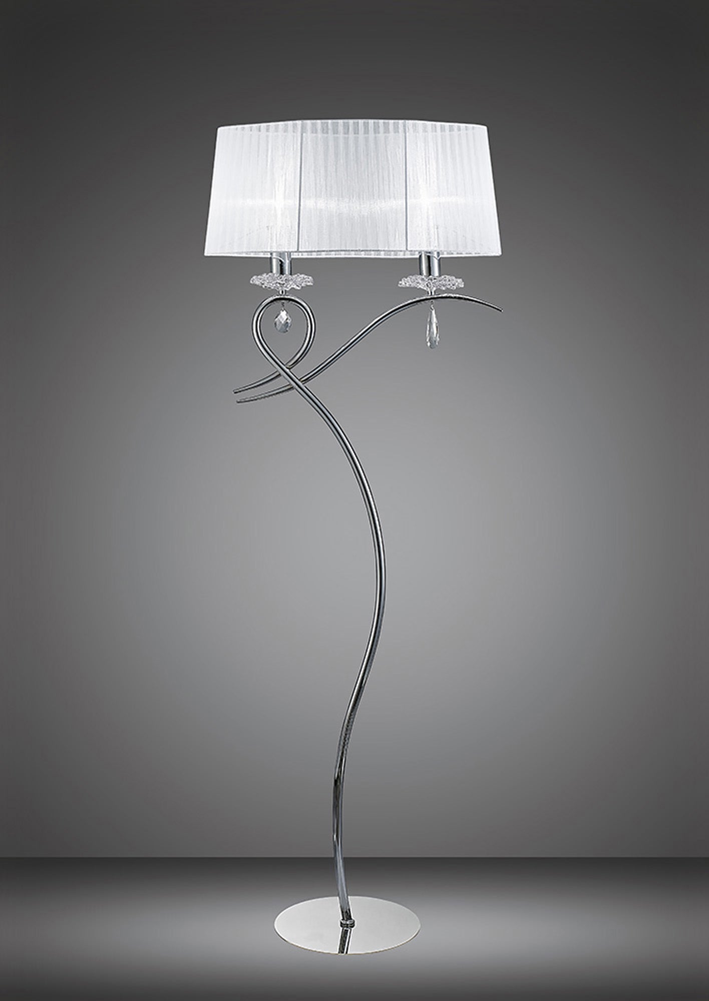 Louise Floor Lamp 2 Light E27 With White Shade Polished Chrome / Clear Crystal by Mantra