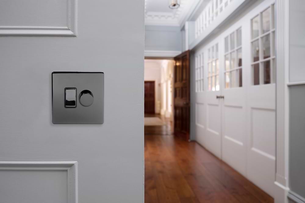 The Connaught Collection Black Nickel Dimmer and Rocker Switch Combo (2-Way Switch & 2-Way Intelligent Dimmer)