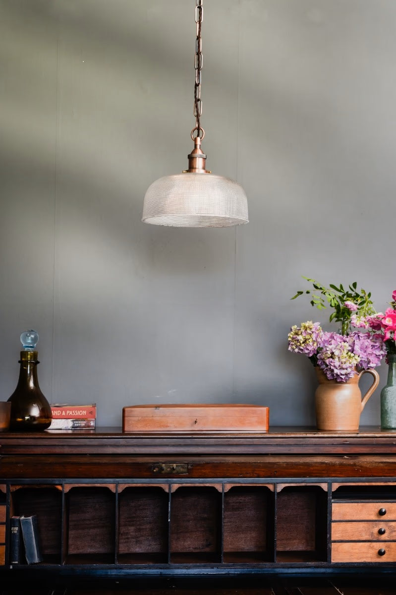 Du Maurier Prismatic Stepped Dome Glass Pendant Light