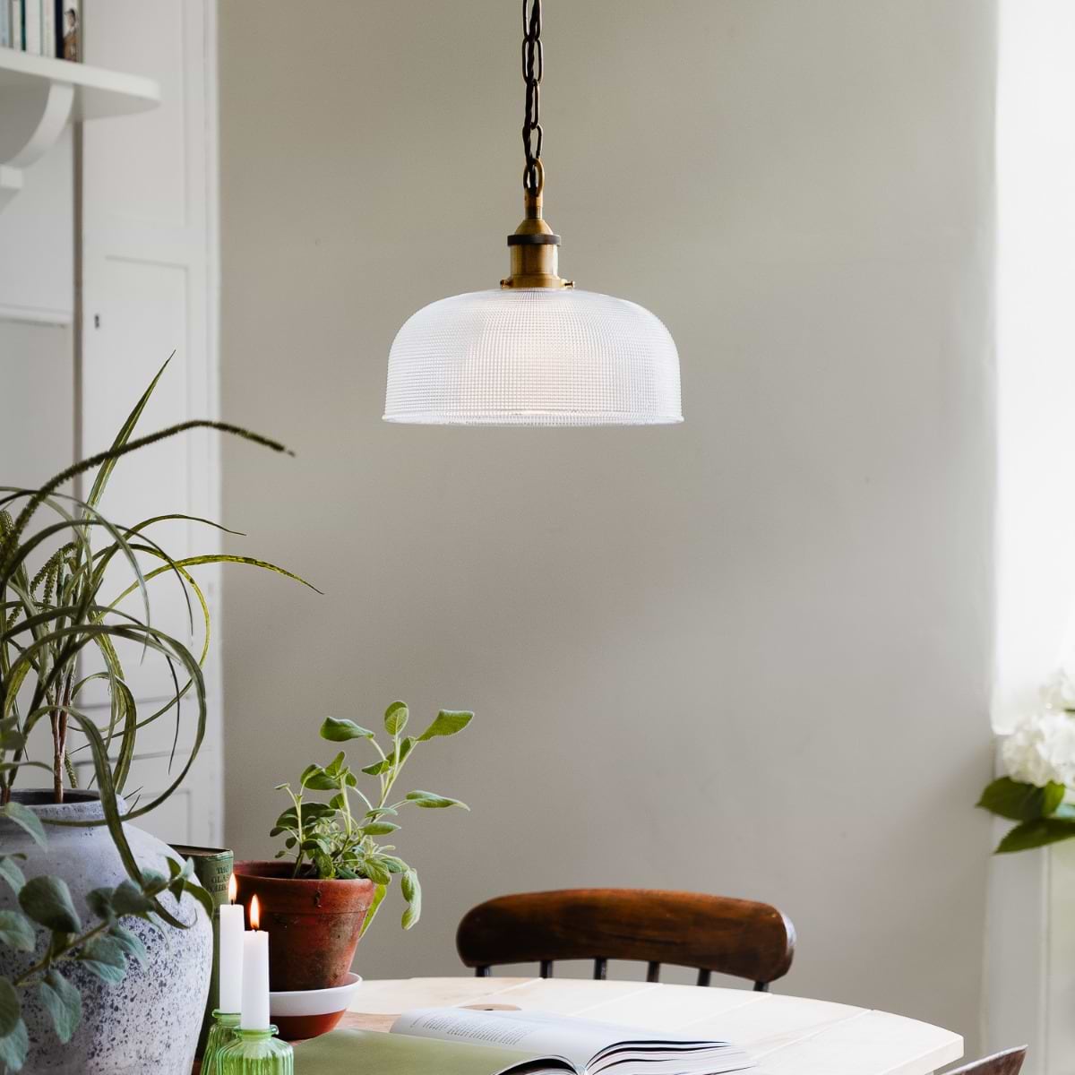 Du Maurier Prismatic Stepped Dome Glass Pendant Light