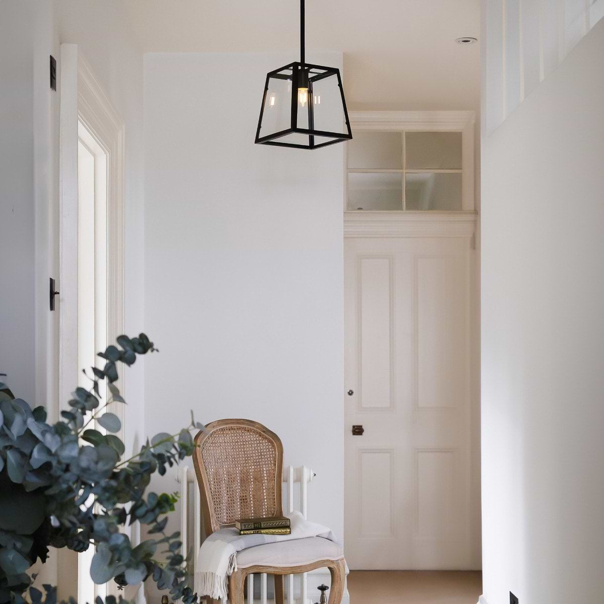 Small Ludlow Geo Trapeze Metal and Glass Lantern Pendant Light