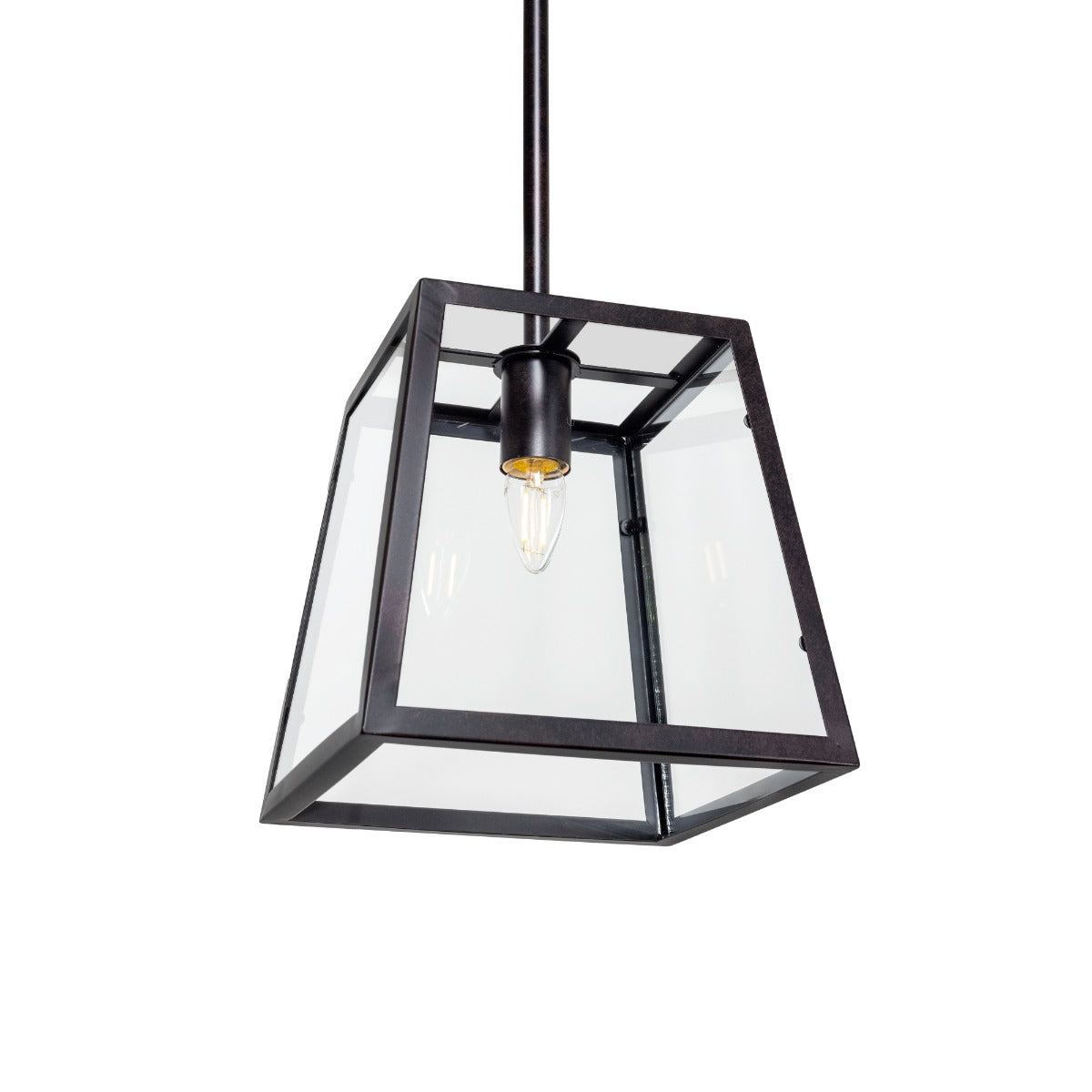 Small Ludlow Geo Trapeze Metal and Glass Lantern Pendant Light