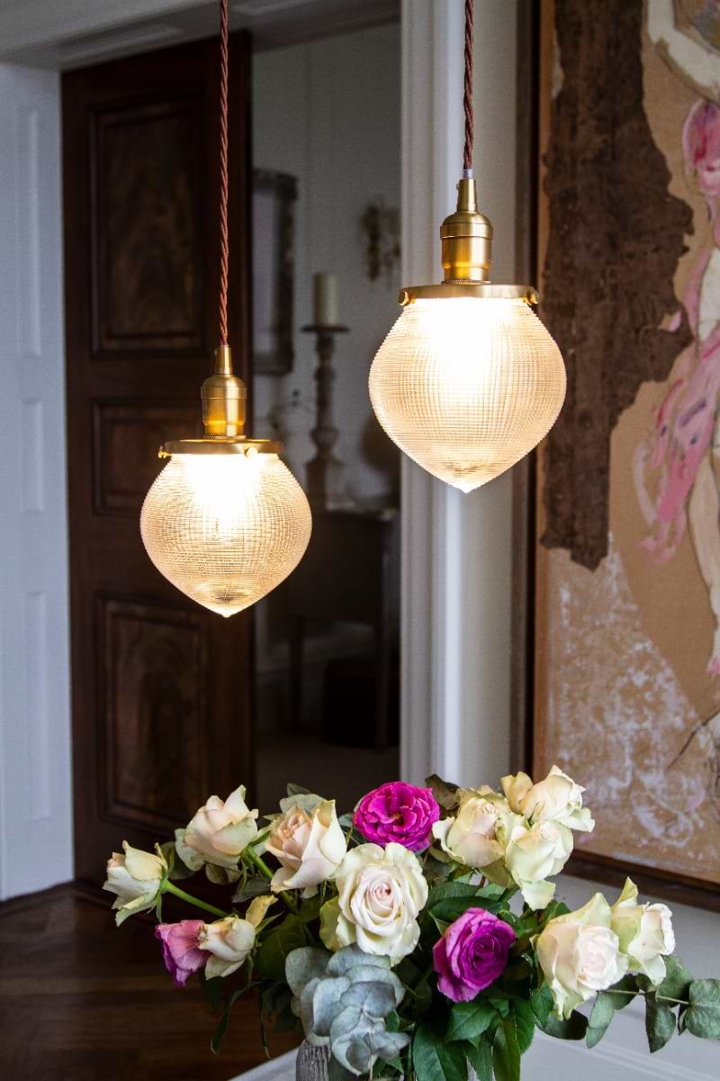 Soho Lighting Hollen Acorn Lacquered Antique Brass Prismatic Glass Pendant - The Schoolhouse Collection