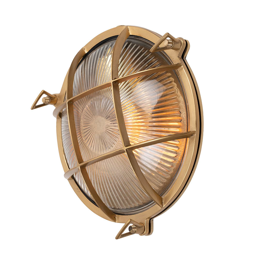 Soho Lighting Carlisle Grid Prismatic Glass IP65 Outdoor & Bathroom Laquered Solid Brass Bulkhead Wall Light