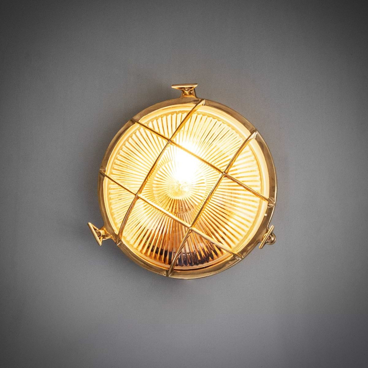 Soho Lighting Carlisle Grid Prismatic Glass IP65 Outdoor & Bathroom Laquered Solid Brass Bulkhead Wall Light