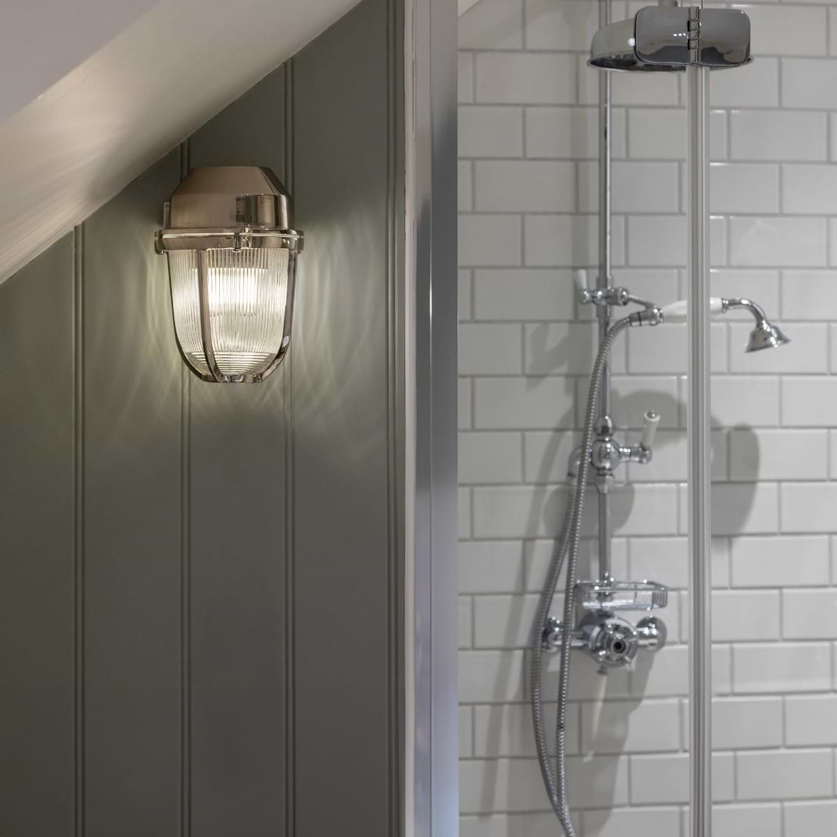 Soho Lighting Hopkin IP65 Outdoor & Bathroom Prismatic Glass Nickel Wall Light