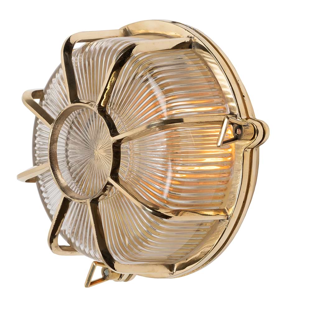 Soho Lighting Carlisle Web Prismatic Glass IP65 Outdoor & Bathroom Polished Solid Brass Bulkhead Wall Light