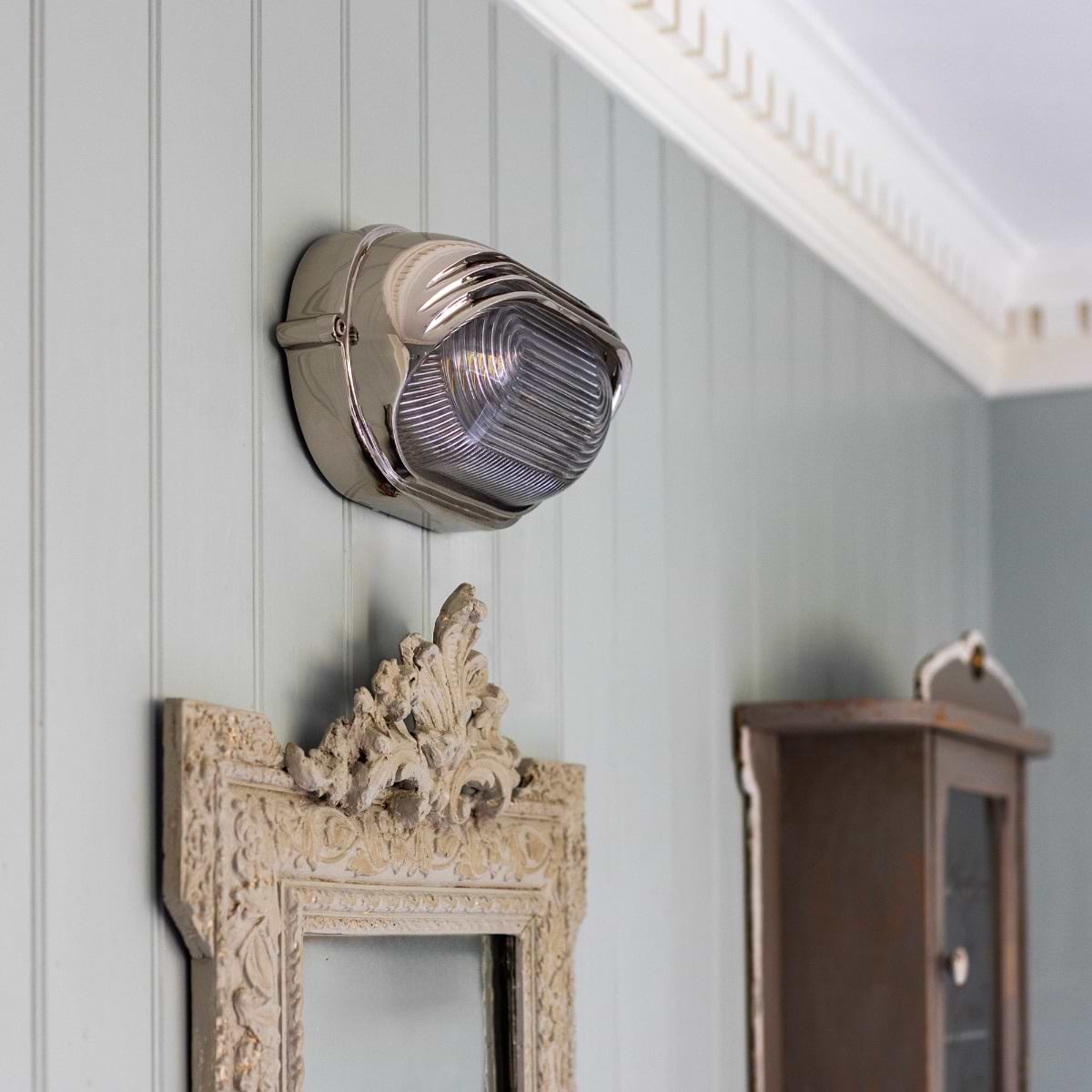 Soho Lighting Marlborough Eyelid Prismatic Glass IP65 Outdoor & Bathroom Nickel Bulkhead Wall Light