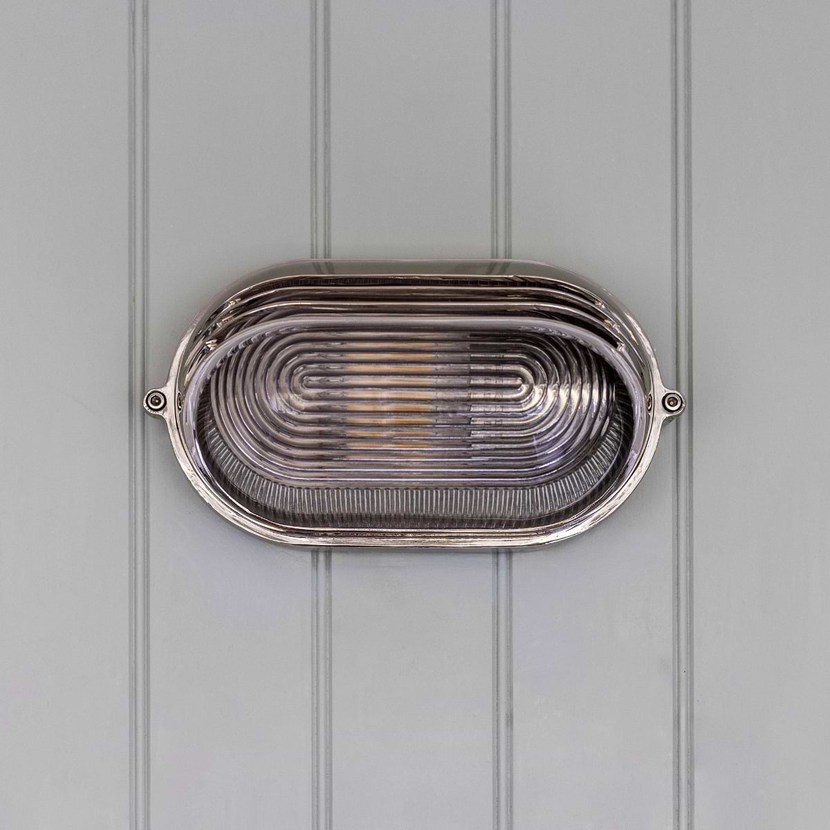 Soho Lighting Marlborough Eyelid Prismatic Glass IP65 Outdoor & Bathroom Nickel Bulkhead Wall Light