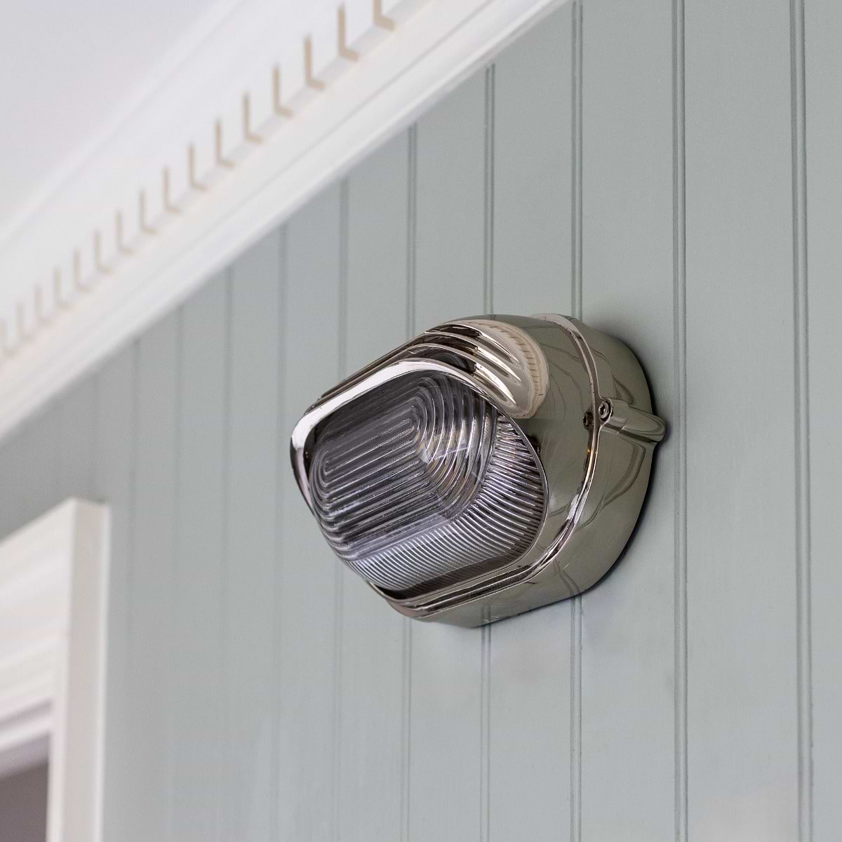 Soho Lighting Marlborough Eyelid Prismatic Glass IP65 Outdoor & Bathroom Nickel Bulkhead Wall Light