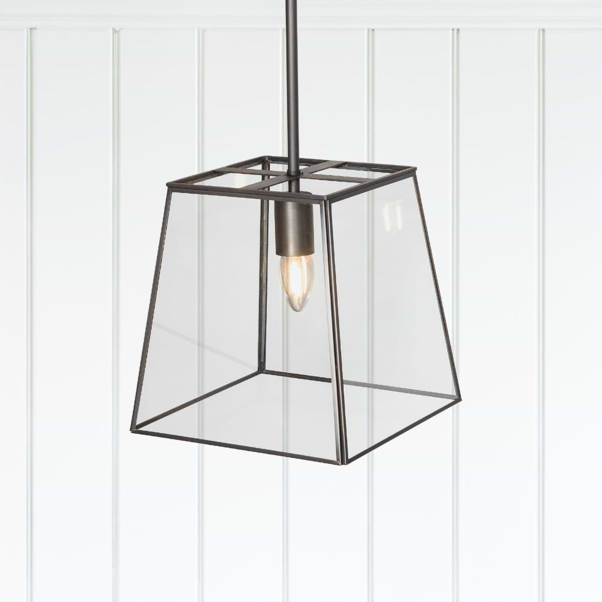 London Geotrapeze Metal Glass Lantern Pendant Light - Small (With Fixed Mounting Bar)