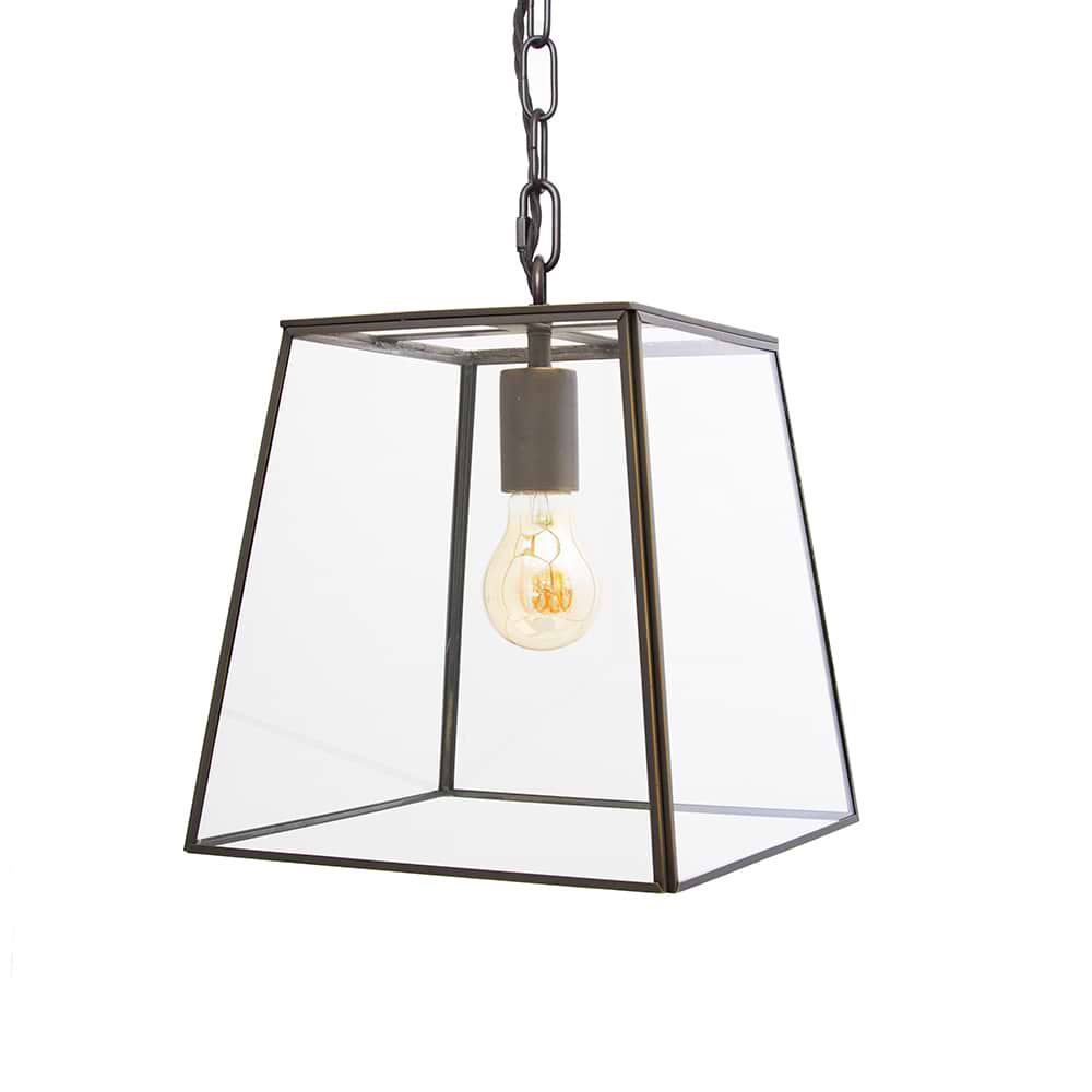 London Geotrapeze Metal Glass Lantern Pendant Light - Small (With Chain)