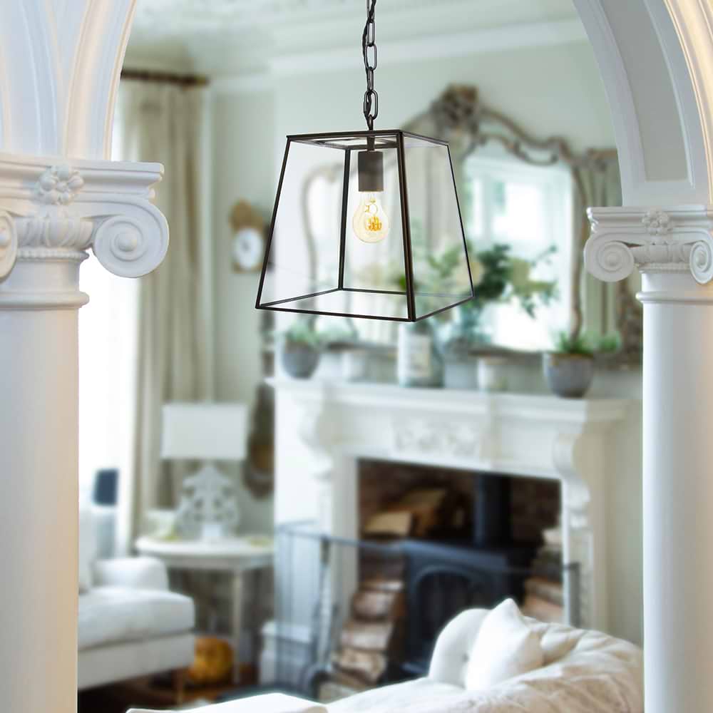 London Geotrapeze Metal Glass Lantern Pendant Light - Small (With Chain)