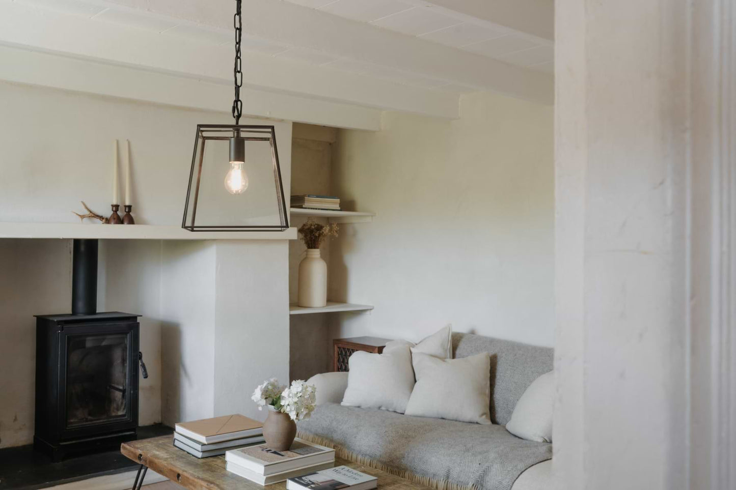 London Geotrapeze Metal Glass Lantern Pendant Light - Small (With Chain)