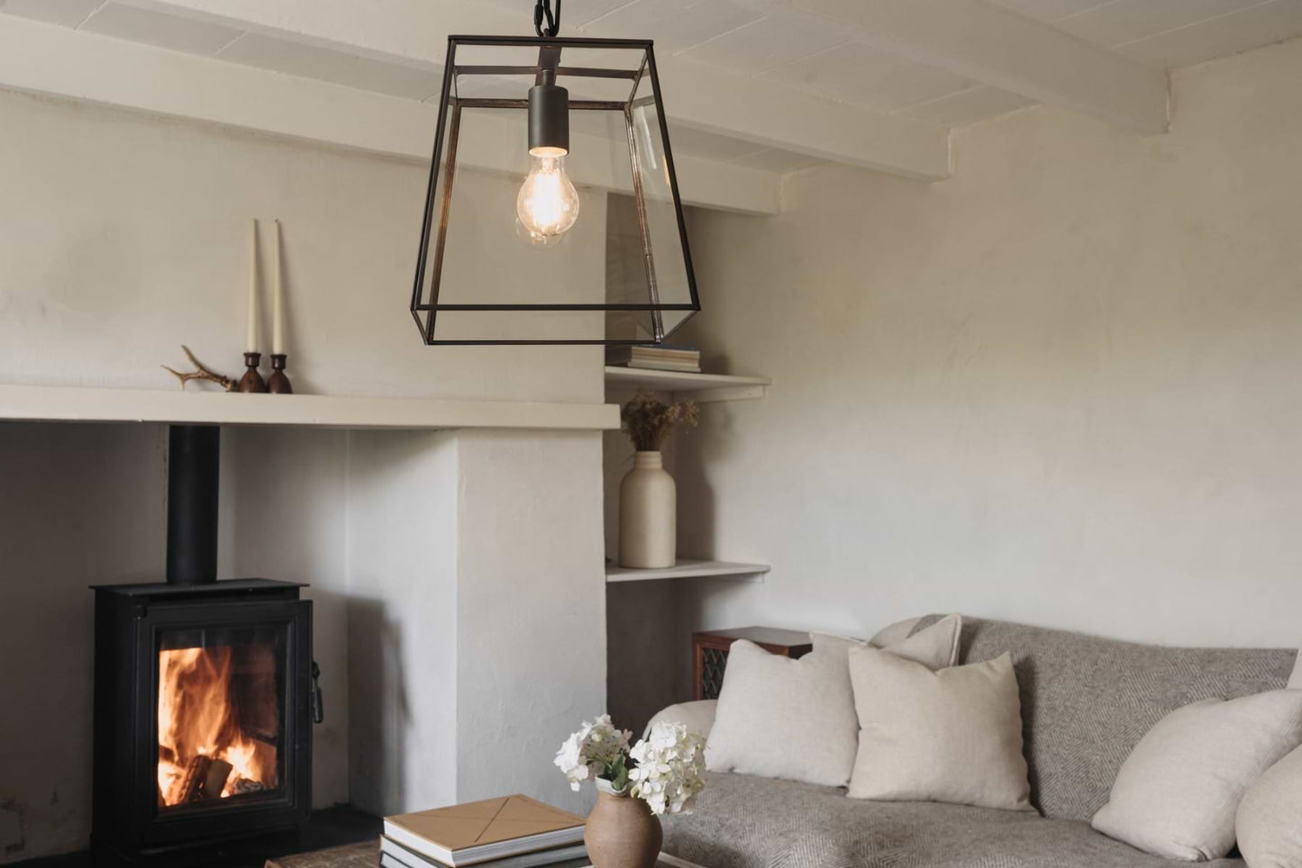 London Geotrapeze Metal Glass Lantern Pendant Light - Small (With Chain)