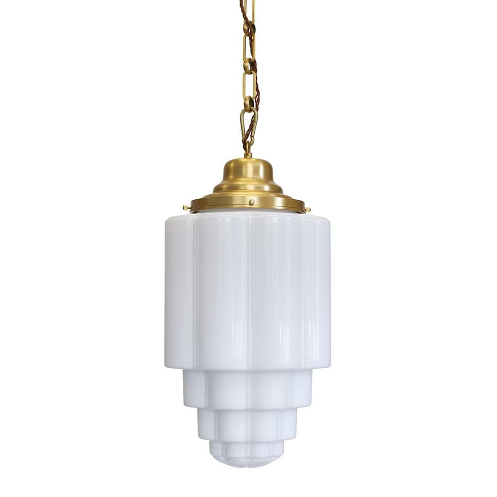 Soho Lighting Glasshouse Lacquered Brass Opal Art Deco Pendant Light - the Schoolhouse Collection