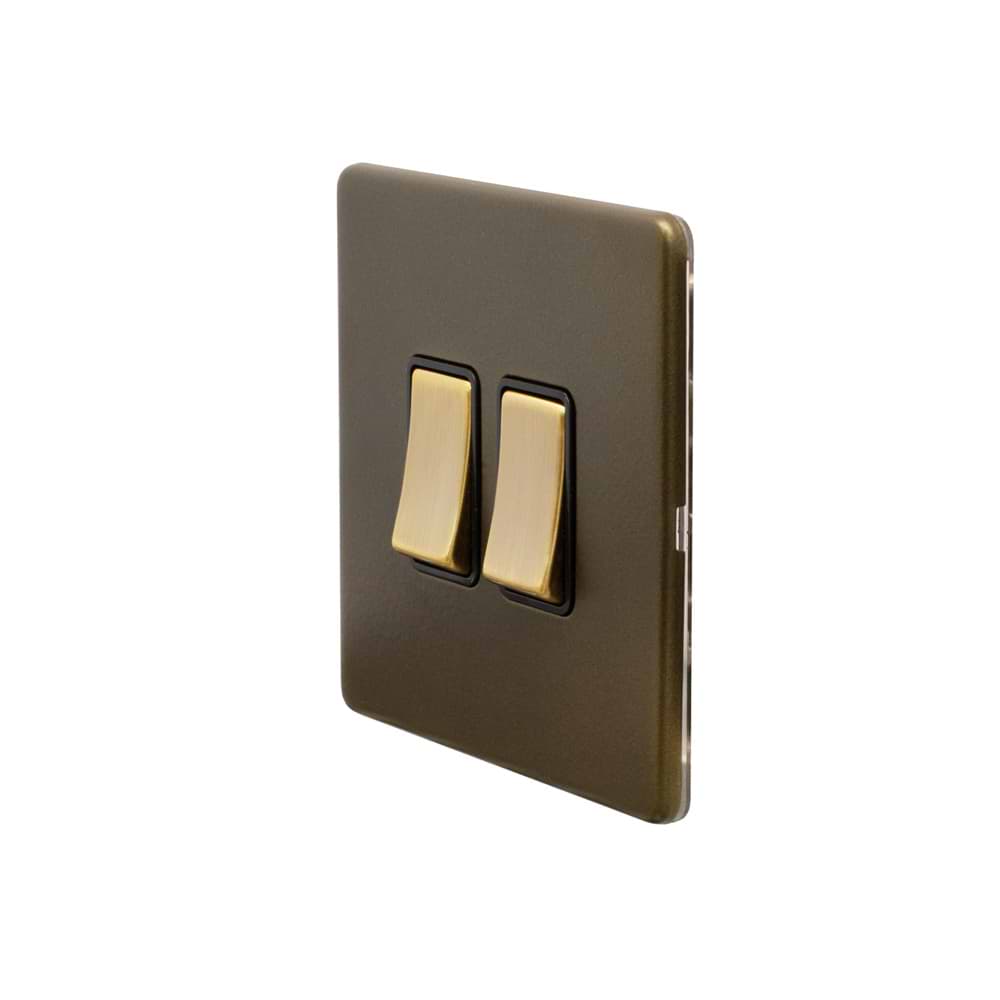 The Eton Collection Bronze 10A 2 Gang Intermediate Switch Black Inserts Screwless