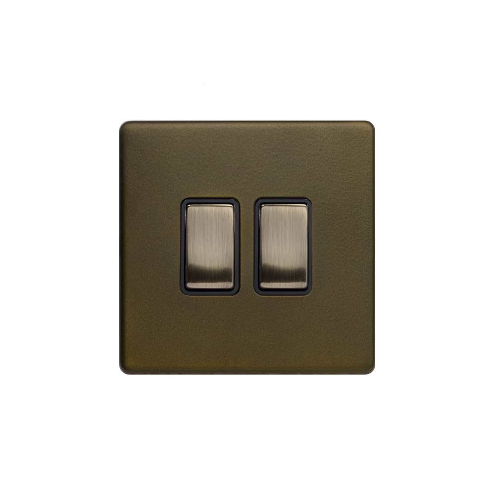 The Eton Collection Bronze 10A 2 Gang 2 Way Switch Black Inserts Screwless