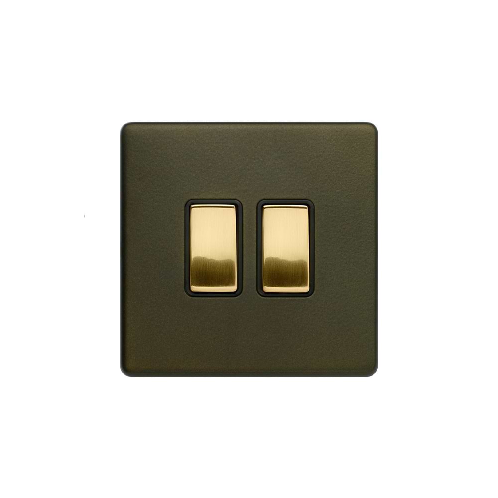 Soho Lighting Bronze & Brushed Brass 10A 2 Gang Intermediate Switch Black Inserts Screwless
